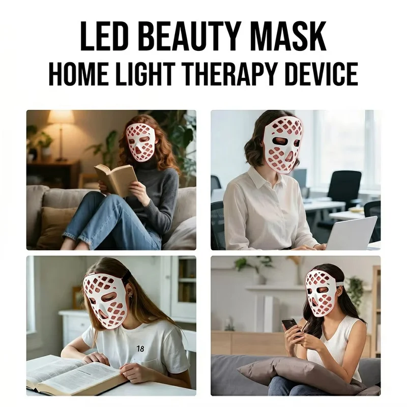 5D LED Beauty Mask 2.5W 7-Mode Light Therapy ABS + Silicone Face Mask with Timer - White