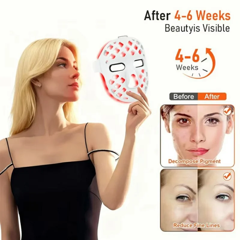 5D LED Beauty Mask 2.5W 7-Mode Light Therapy ABS + Silicone Face Mask with Timer - White