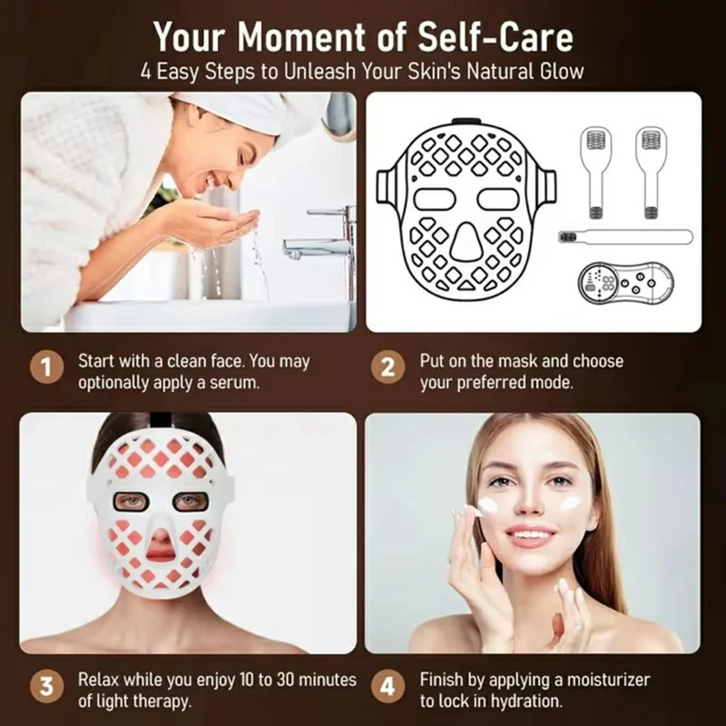 5D LED Beauty Mask 2.5W 7-Mode Light Therapy ABS + Silicone Face Mask with Timer - White