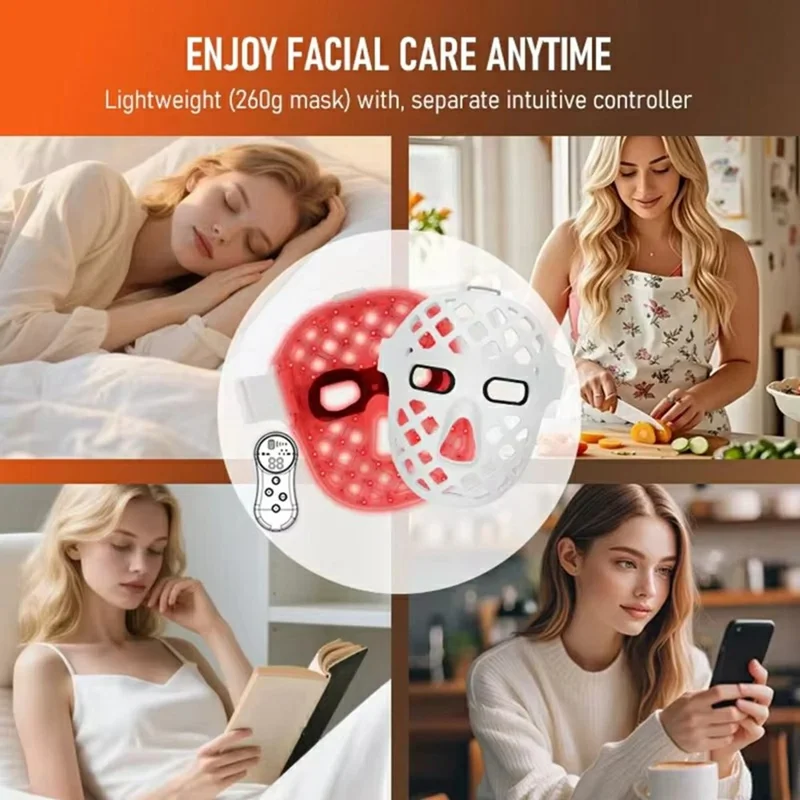 5D LED Beauty Mask 2.5W 7-Mode Light Therapy ABS + Silicone Face Mask with Timer - White