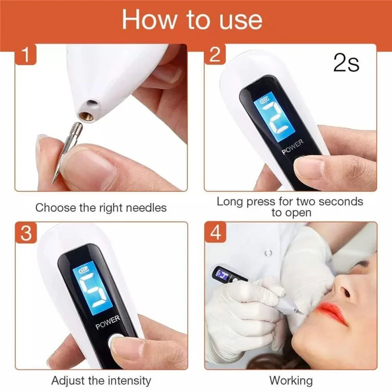 9-Level Mole Removal Pen 5.5W LED Display USB Charging for Home Beauty Care - Rose