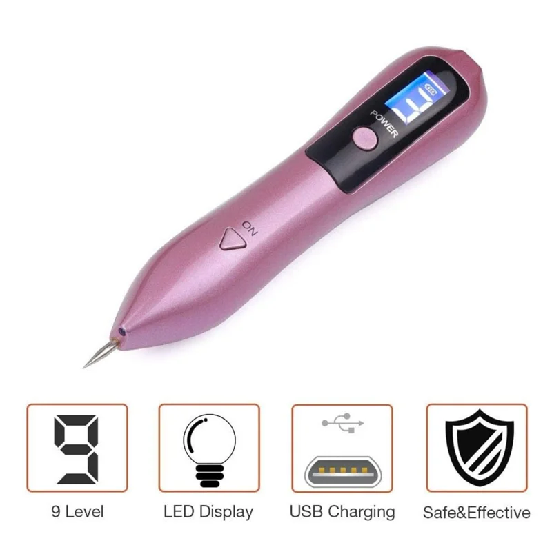 9-Level Mole Removal Pen 5.5W LED Display USB Charging for Home Beauty Care - Rose