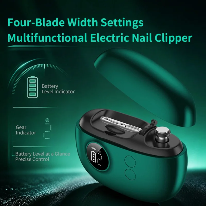 S13 500mAh 5W Cortauñas Eléctrico Multifuncional con Cabezal de Cuatro Cuchillas, Pantalla Digital y Carga Tipo-C - Verde