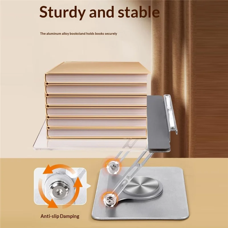 36 x 28cm 5mm Glass Book Stand 360° Rotating Adjustable Aluminum Alloy Reading Holder - Silver