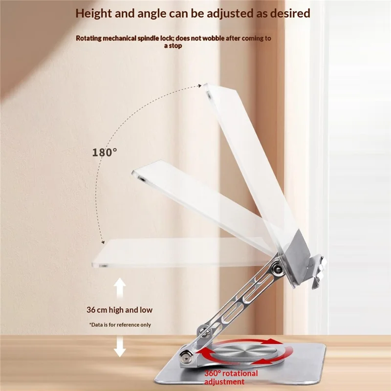 36 x 28cm 5mm Glass Book Stand 360° Rotating Adjustable Aluminum Alloy Reading Holder - Silver