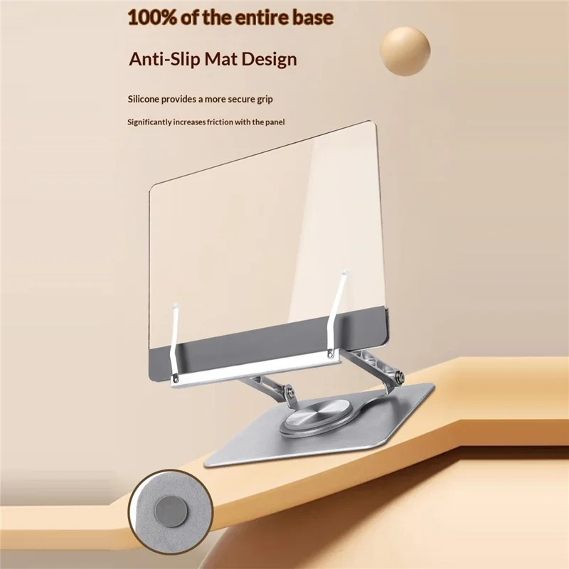 36 x 28cm 5mm Glass Book Stand 360° Rotating Adjustable Aluminum Alloy Reading Holder - Silver