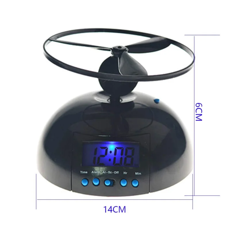 Flygande propeller Smart weckur med 14 cm bas, LCD-backlight och slumretang
