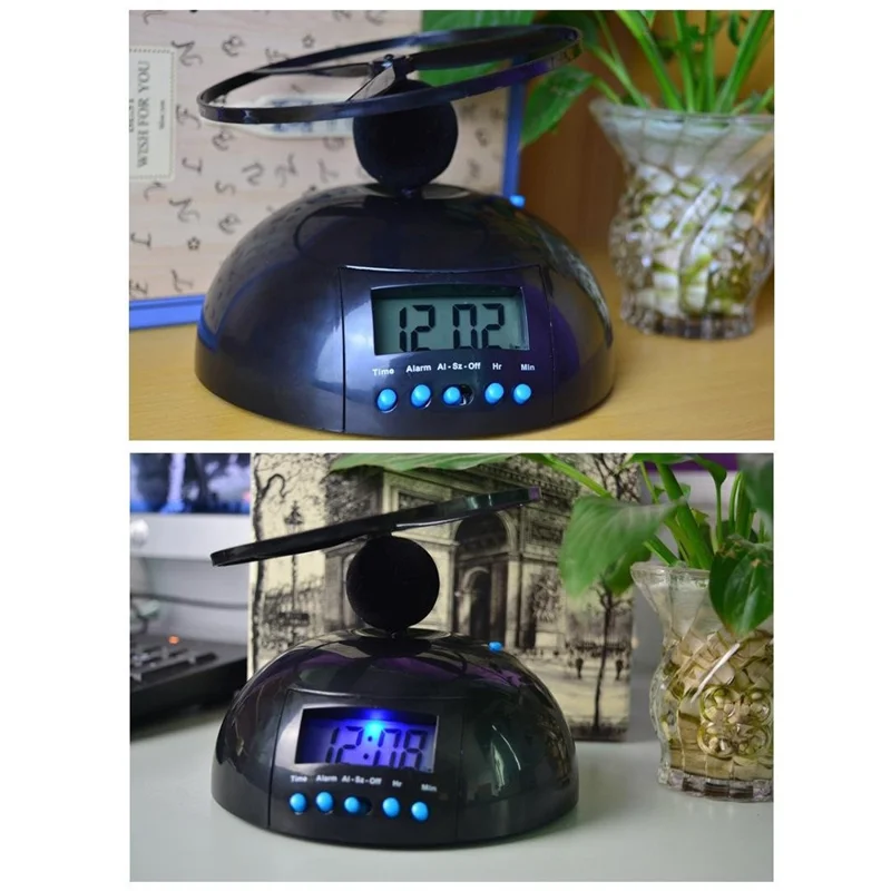 Flygande propeller Smart weckur med 14 cm bas, LCD-backlight och slumretang