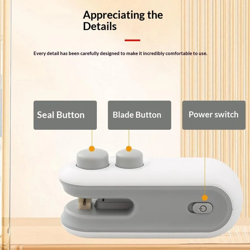 Mini Portable 2 in 1 Type-C Bag Sealing Machine 300mAh Magnetic Cutter Sealer - White