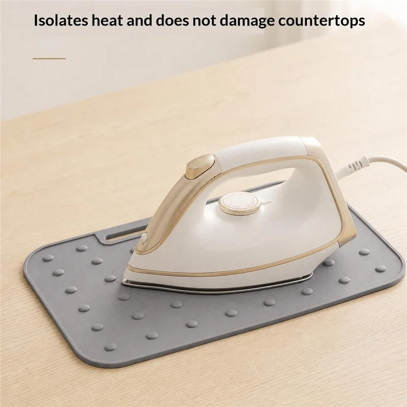 Silicone Iron Rest Pad 220℃ Heat Resistant Non-Slip Raised Dot Surface for Irons and Steamers - Dark Grey