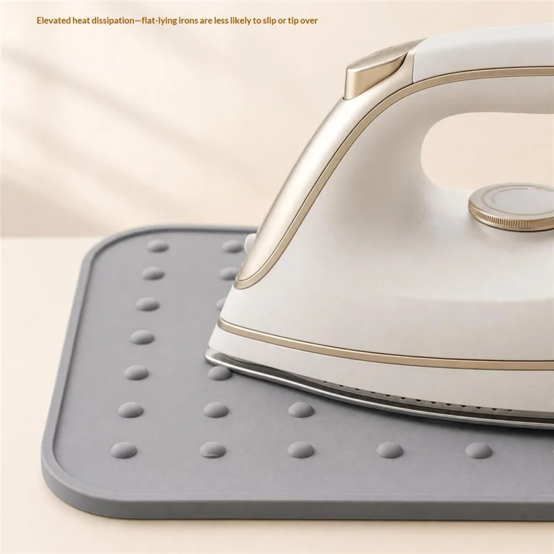 Silicone Iron Rest Pad 220℃ Heat Resistant Non-Slip Raised Dot Surface for Irons and Steamers - Dark Grey