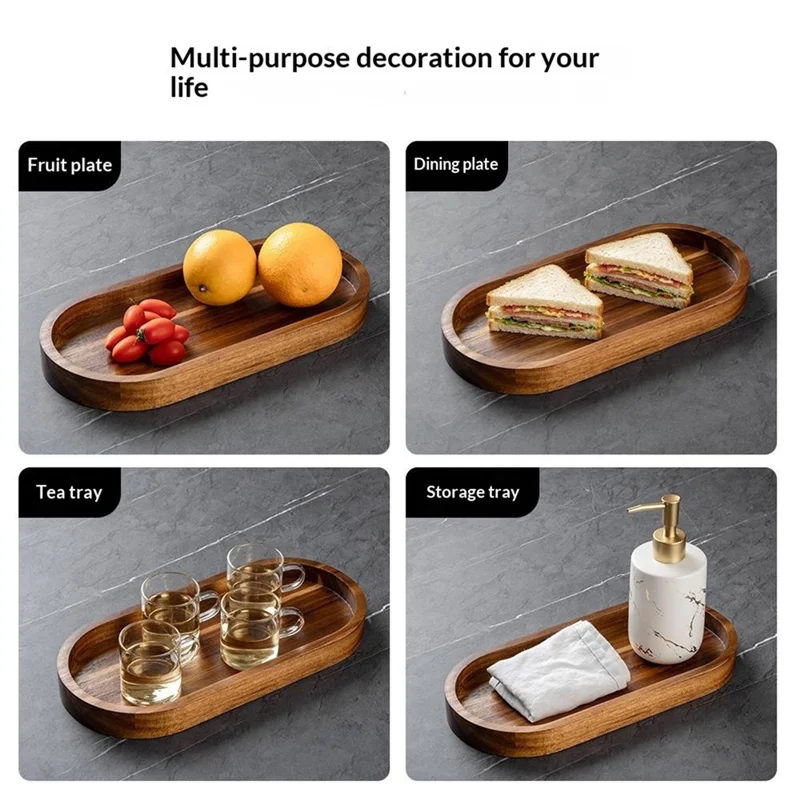 3Pcs Wood Oval Nested Serving Trays Stackable Storage Tray Set - Wood Color