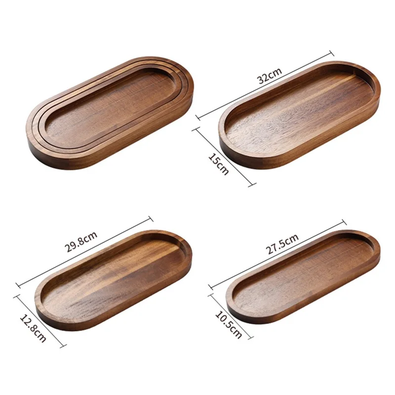 3Pcs Wood Oval Nested Serving Trays Stackable Storage Tray Set - Wood Color