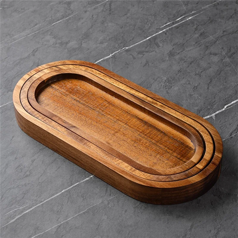 3Pcs Wood Oval Nested Serving Trays Stackable Storage Tray Set - Wood Color