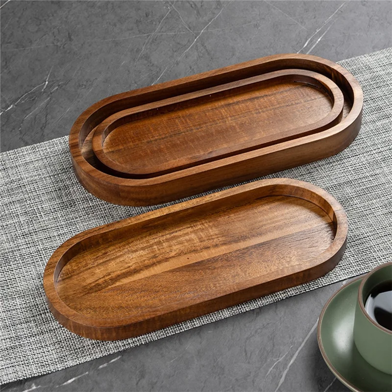 3Pcs Wood Oval Nested Serving Trays Stackable Storage Tray Set - Wood Color