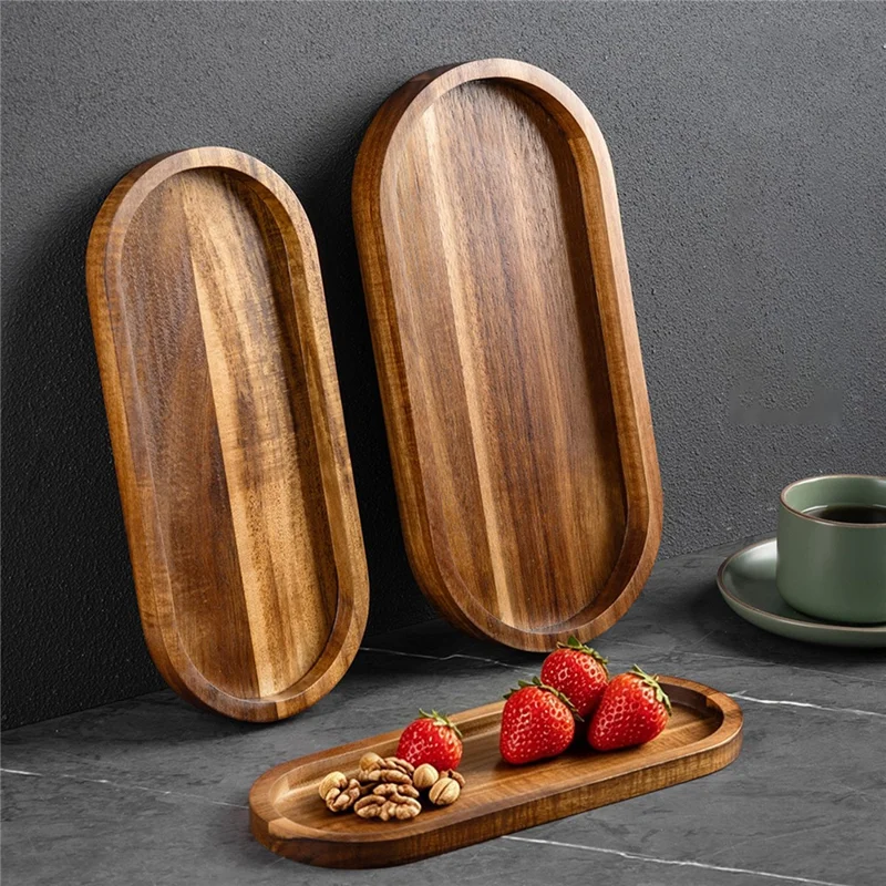 3Pcs Wood Oval Nested Serving Trays Stackable Storage Tray Set - Wood Color