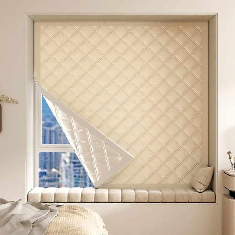 80 x 100cm Four-Layer Soundproof Curtain with No-Drill Magic Tape Fastener for Bedroom - Beige