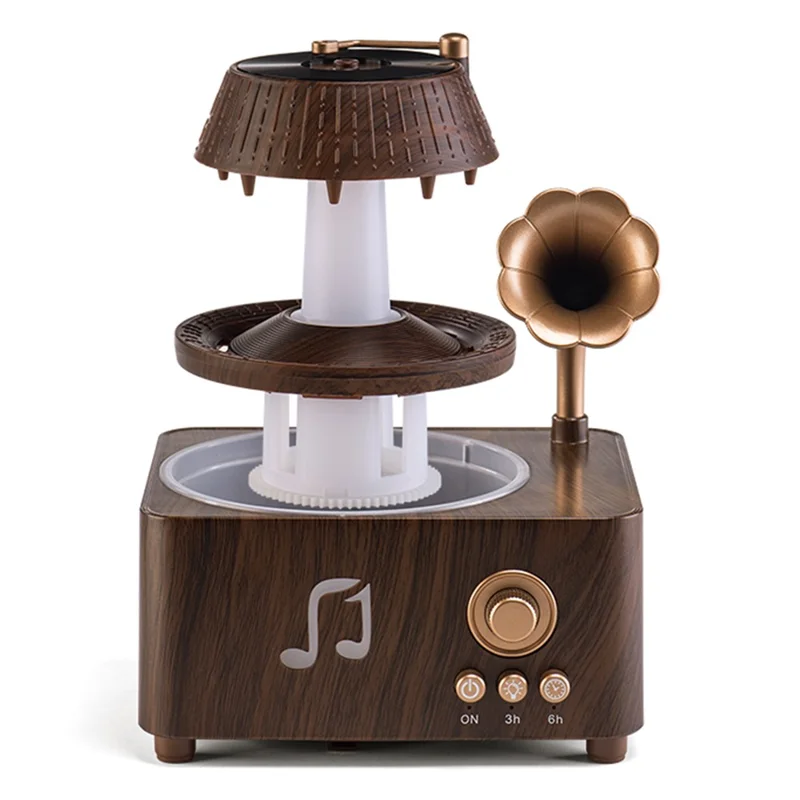 V98 250ml Rotating Water Droplet Aromatherapy Diffuser with Remote Control and Ambient Light EU Plug - Wood Grain