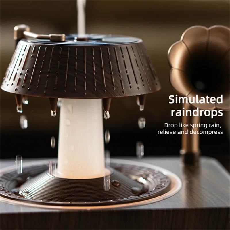 V98 250ml Rotating Water Droplet Aromatherapy Diffuser with Remote Control and Ambient Light EU Plug - Wood Grain