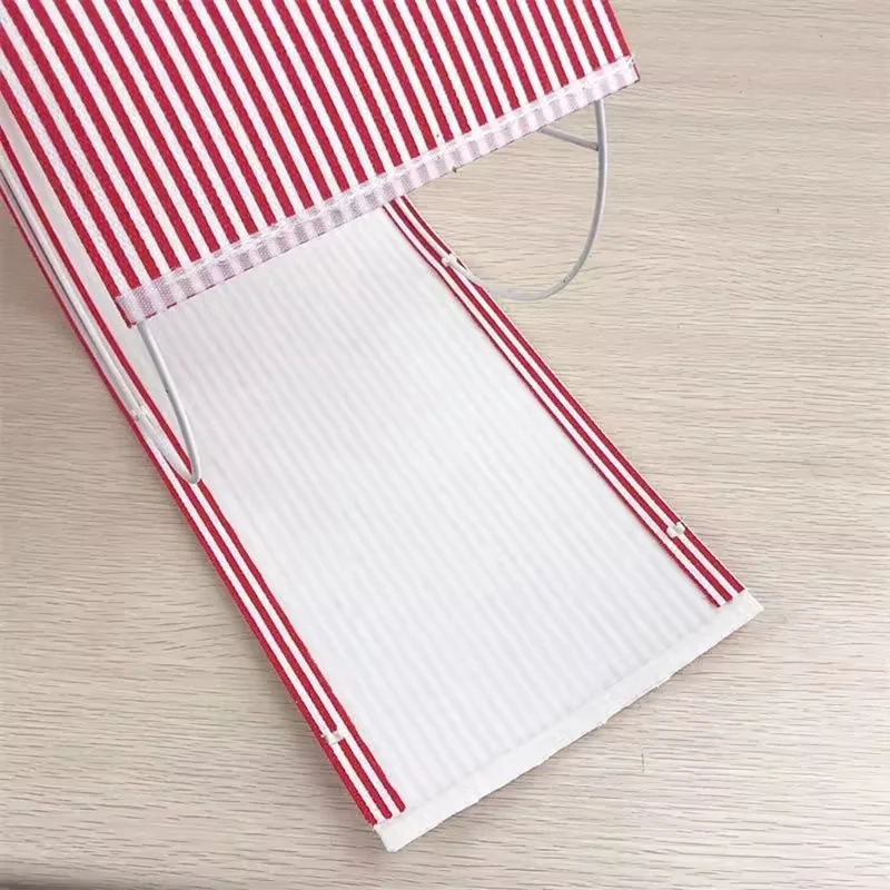 30 x 20cm Linen Fabric Cylindrical Lamp Shade E27 Socket Metal Frame Cover - Red +White Stripes