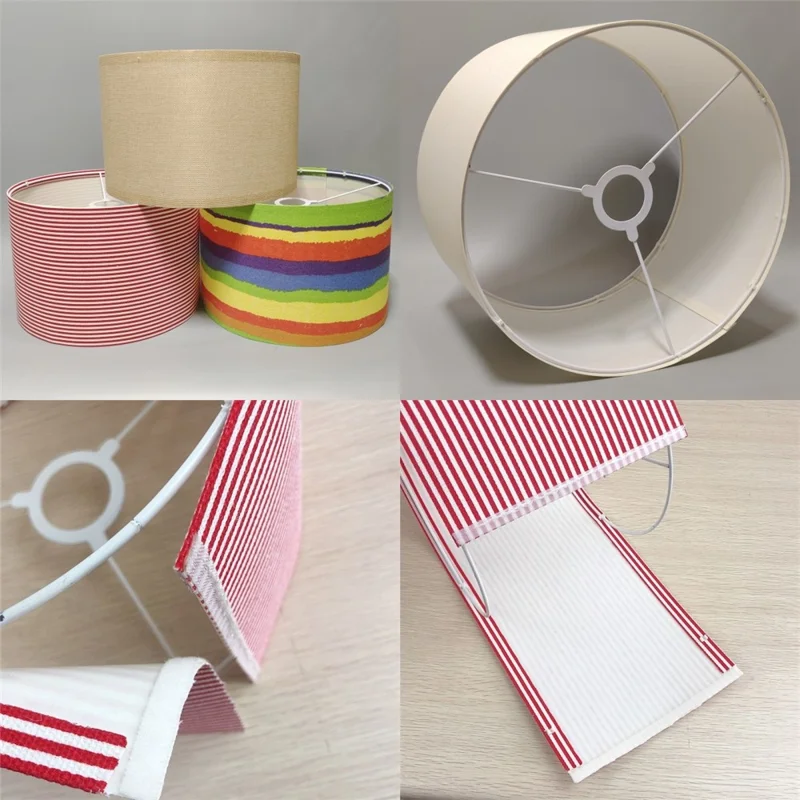 30 x 20cm Linen Fabric Cylindrical Lamp Shade E27 Socket Metal Frame Cover - Red +White Stripes