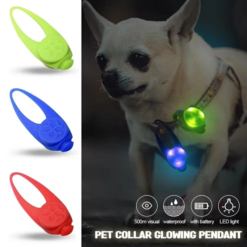 Silicone LED Pet Collar Light Waterproof Replaceable Battery Glowing Pendant for Night Dog Walking - Blue