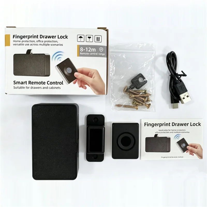 F501 Smart Lock Wireless Remote Control Fingerprint Recognition Hidden Installation Lock for Cabinets - Black