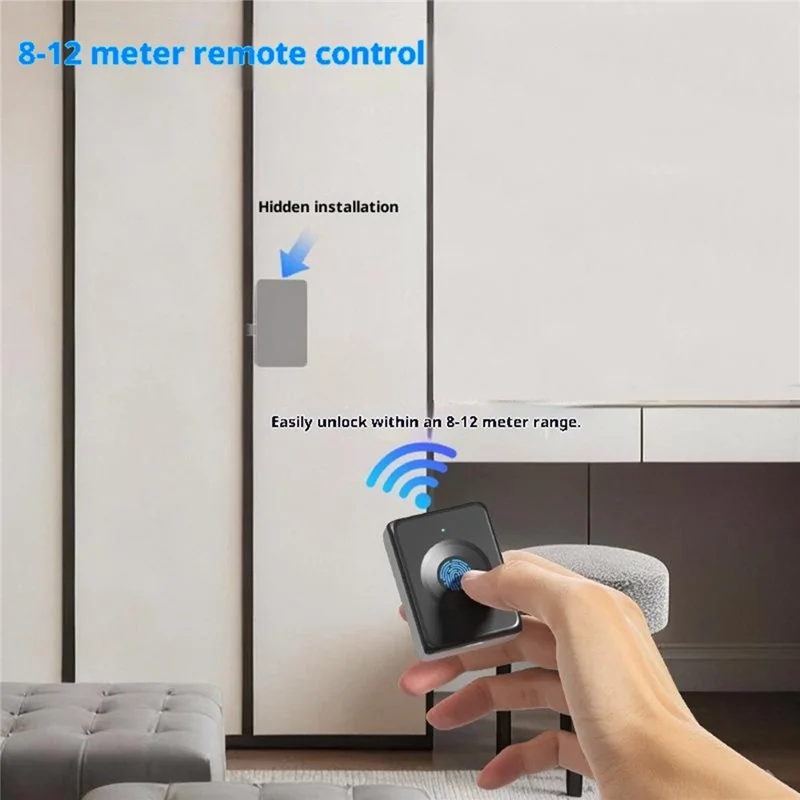 F501 Smart Lock Wireless Remote Control Fingerprint Recognition Hidden Installation Lock for Cabinets - Black
