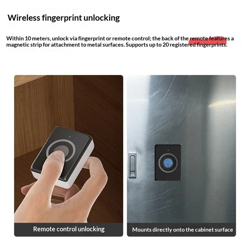 F501 Smart Lock Wireless Remote Control Fingerprint Recognition Hidden Installation Lock for Cabinets - Black
