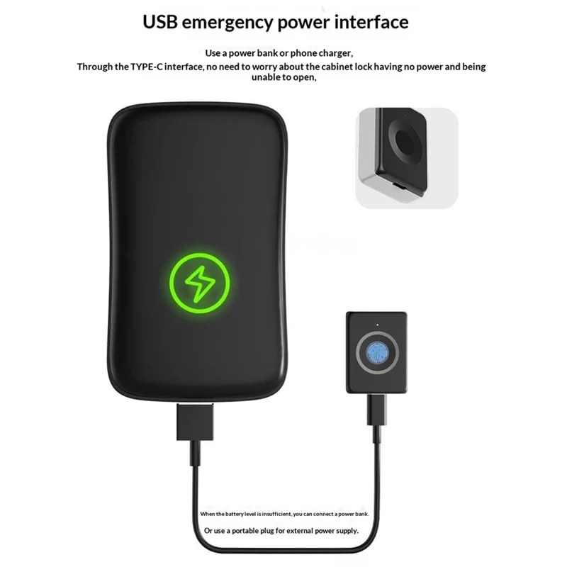 F501 Smart Lock Wireless Remote Control Fingerprint Recognition Hidden Installation Lock for Cabinets - Black