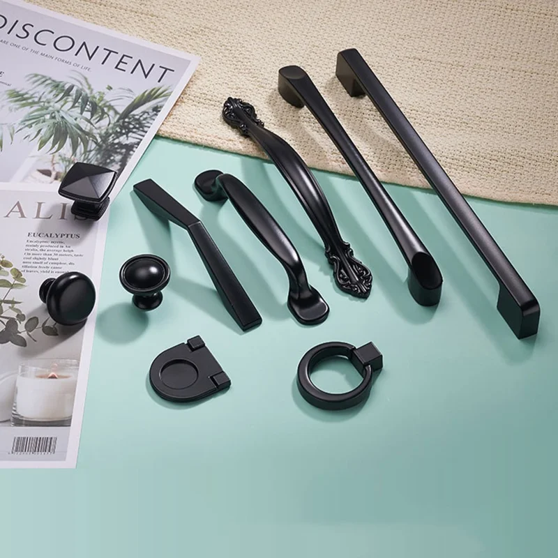 Simple Style Cabinet Handles Zinc Alloy Modern Drawer Pulls Matte Black Hardware Pulls - 4045-128