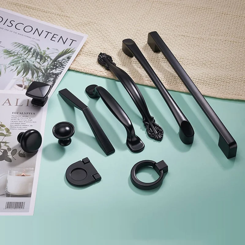 Moderner Schrankhaltegriff aus Zinklegierung Schublade Kleiderschrank Schrankgriff Möbelteile - Stil 4203 / Einzelloch / Matt Schwarz