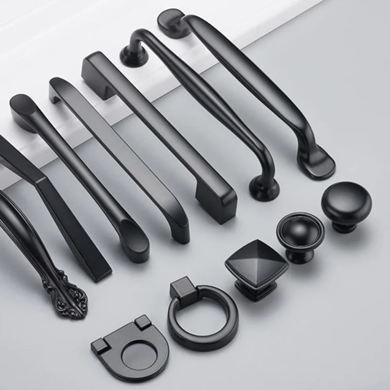 Moderner Schrankhaltegriff aus Zinklegierung Schublade Kleiderschrank Schrankgriff Möbelteile - Stil 4203 / Einzelloch / Matt Schwarz