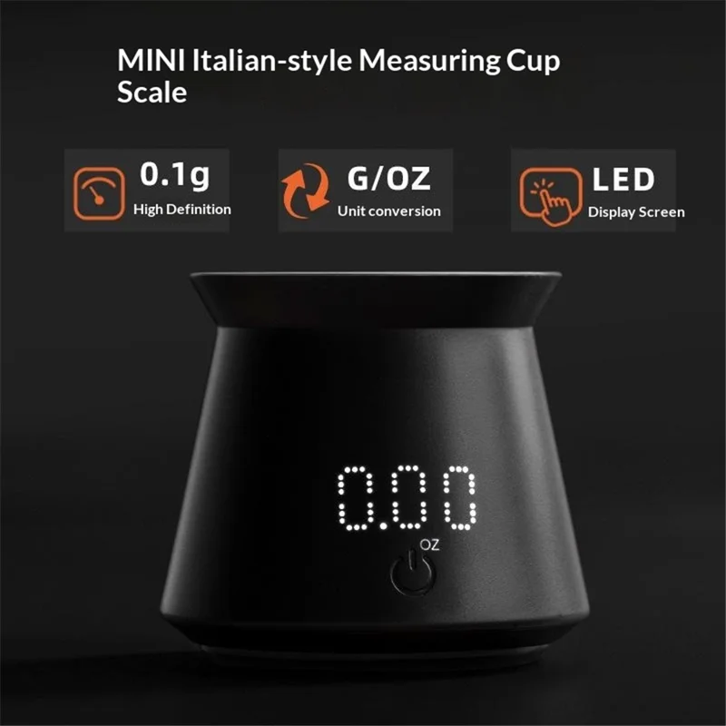 Mini Espresso Measuring Cup Scale 0.1g High Precision Type-C Rechargeable IPX4 Waterproof Electronic Scale - Black
