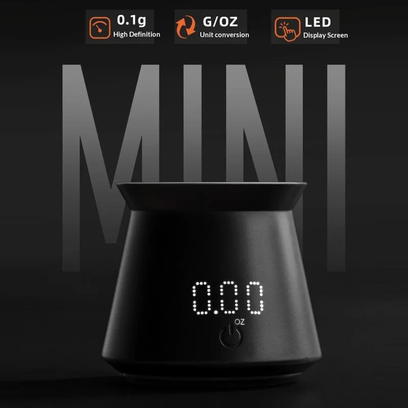 Mini Espresso Measuring Cup Scale 0.1g High Precision Type-C Rechargeable IPX4 Waterproof Electronic Scale - Black