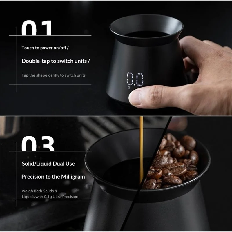 Mini Espresso Measuring Cup Scale 0.1g High Precision Type-C Rechargeable IPX4 Waterproof Electronic Scale - Black