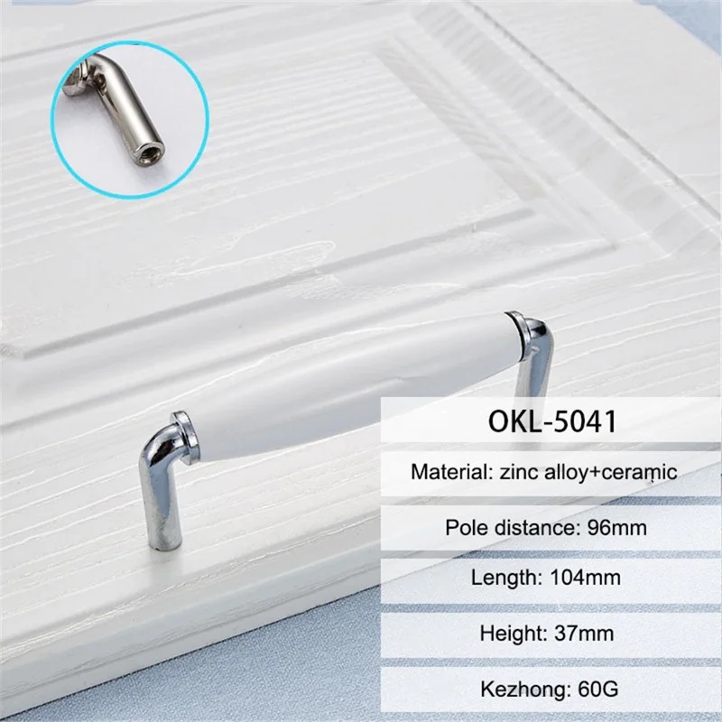 Zinc Alloy + Ceramic Door Pull Handle Cabinet Drawer Wardrobe Cupboard Furniture Handle Knob - Bright White 5041 / 96mm Hole Pitch
