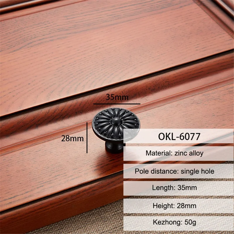 Zinc Alloy Furniture Classical Pull Handle Cabinet Drawer Wardrobe Puller Single Hole Door Knob, 22mm Screw - Matte Black