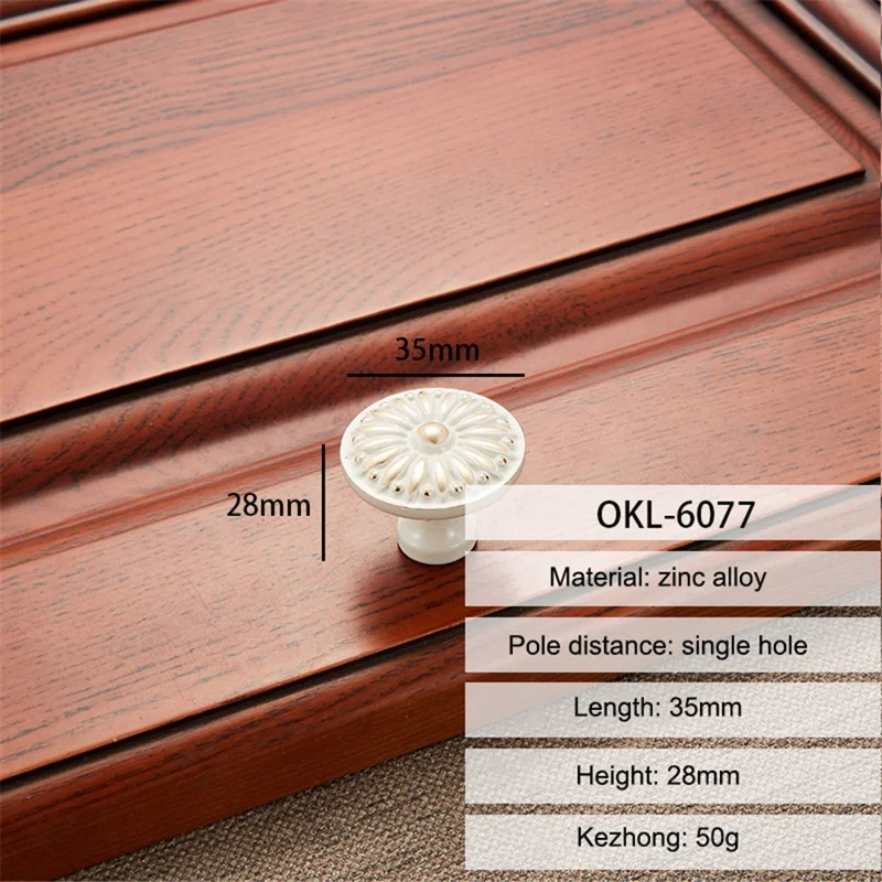 Poignée de mobilier en alliage de zinc Style classique Tiroir Armoire Poignée Porte unique Bouton, Vis de 22 mm - Blanc ivoire