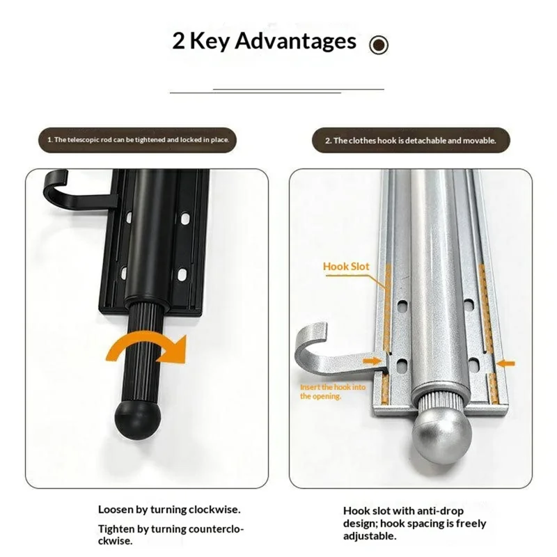 Wall-Mounted Retractable Drying Rod Aluminum Alloy + ABS with 5 ...