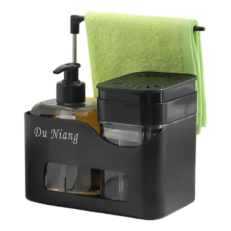 4-in-1 Kitchen Sink Organizer with Press Soap Dispenser, Rotating Towel ...