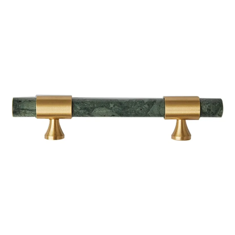 155mm Kitchen Cabinet Door Bar Pull Marble+Brass Home Decor Hardware Handle with 25mm Screw, 96mm Hole Distance - Blackish Green