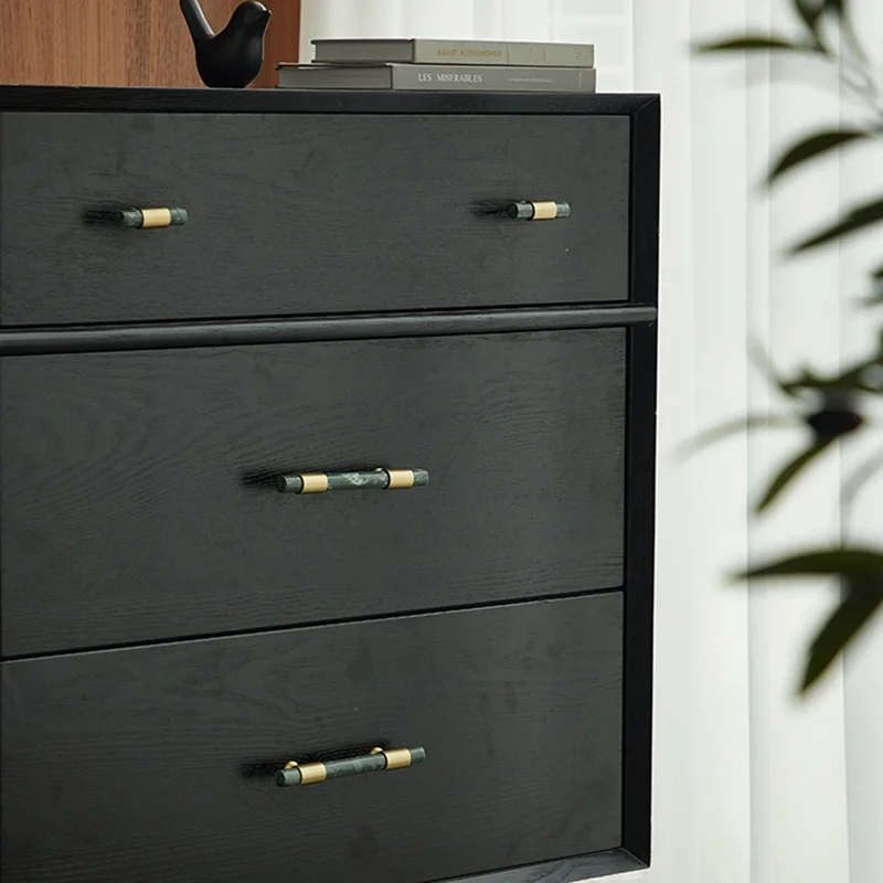 155mm Kitchen Cabinet Door Bar Pull Marble+Brass Home Decor Hardware Handle with 25mm Screw, 96mm Hole Distance - Blackish Green