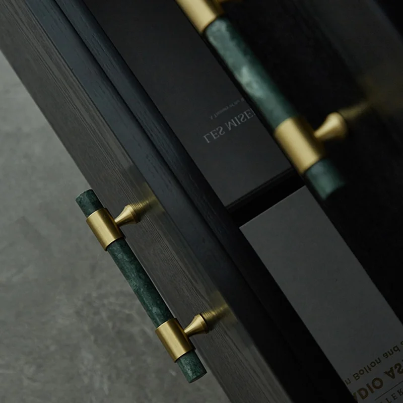155mm Kitchen Cabinet Door Bar Pull Marble+Brass Home Decor Hardware Handle with 25mm Screw, 96mm Hole Distance - Blackish Green
