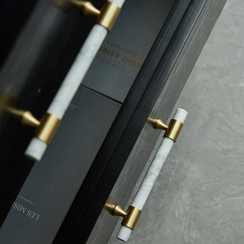 155mm Kitchen Cabinet Door Bar Pull Marble+Brass Home Decor Hardware Handle with 25mm Screw, 96mm Hole Distance - Blackish Green