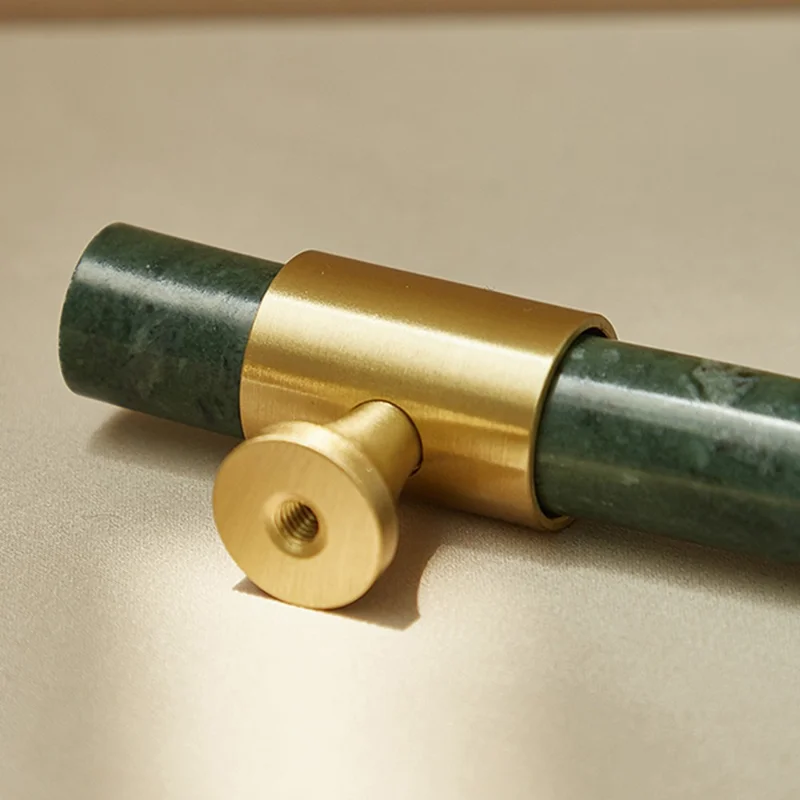 155mm Kitchen Cabinet Door Bar Pull Marble+Brass Home Decor Hardware Handle with 25mm Screw, 96mm Hole Distance - Blackish Green