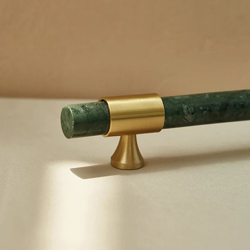 155mm Kitchen Cabinet Door Bar Pull Marble+Brass Home Decor Hardware Handle with 25mm Screw, 96mm Hole Distance - Blackish Green