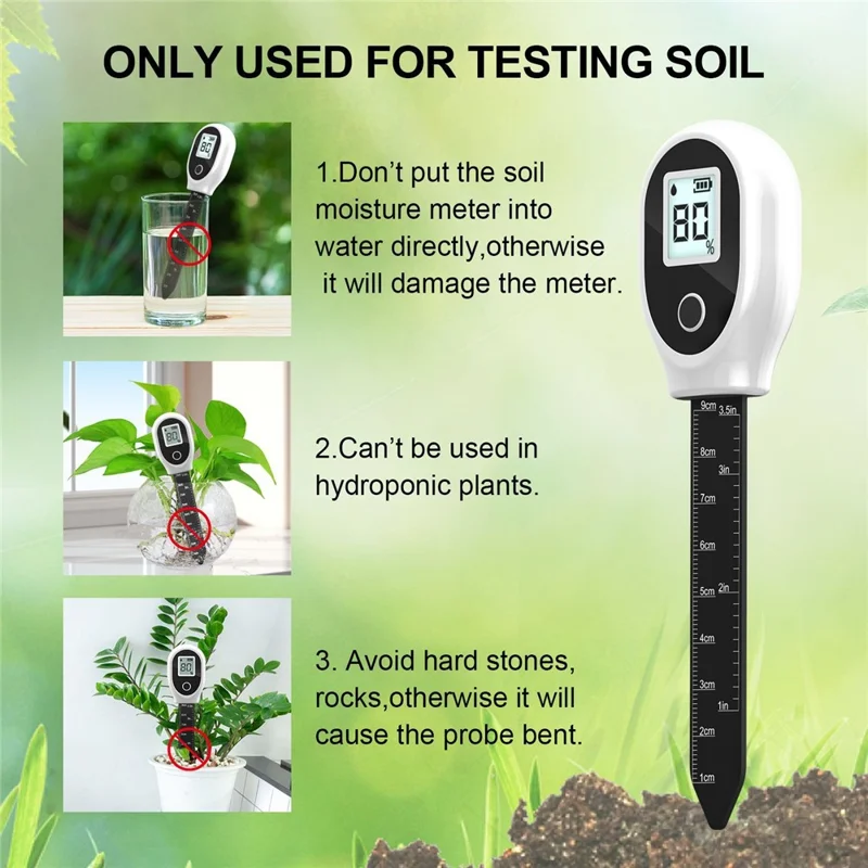 SGS10 Soil Moisture Meter, LCD Percent Readout, Removable Probe, 1-9cm Depth Scale, ±10% Accuracy