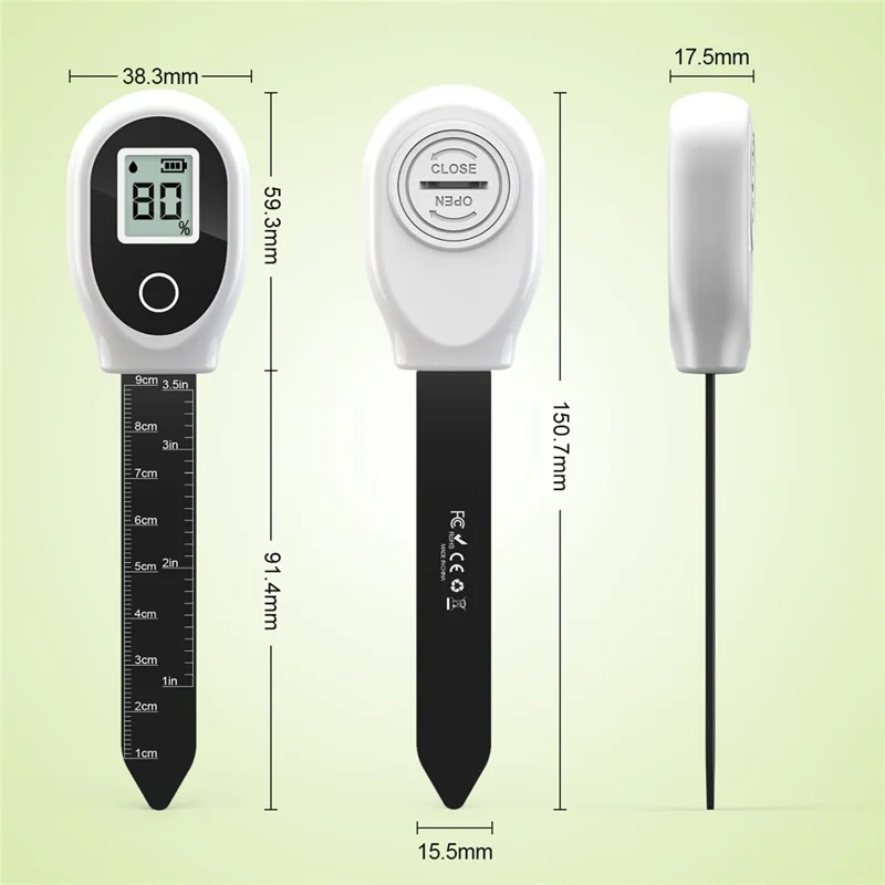 SGS10 Soil Moisture Meter, LCD Percent Readout, Removable Probe, 1-9cm Depth Scale, ±10% Accuracy