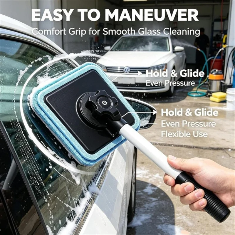 Magnetic Double-Sided Windshield Cleaner with Telescopic Handle, 2 Magnetic Boards and 2 Microfiber Cloths, Glass Cleaning Tool